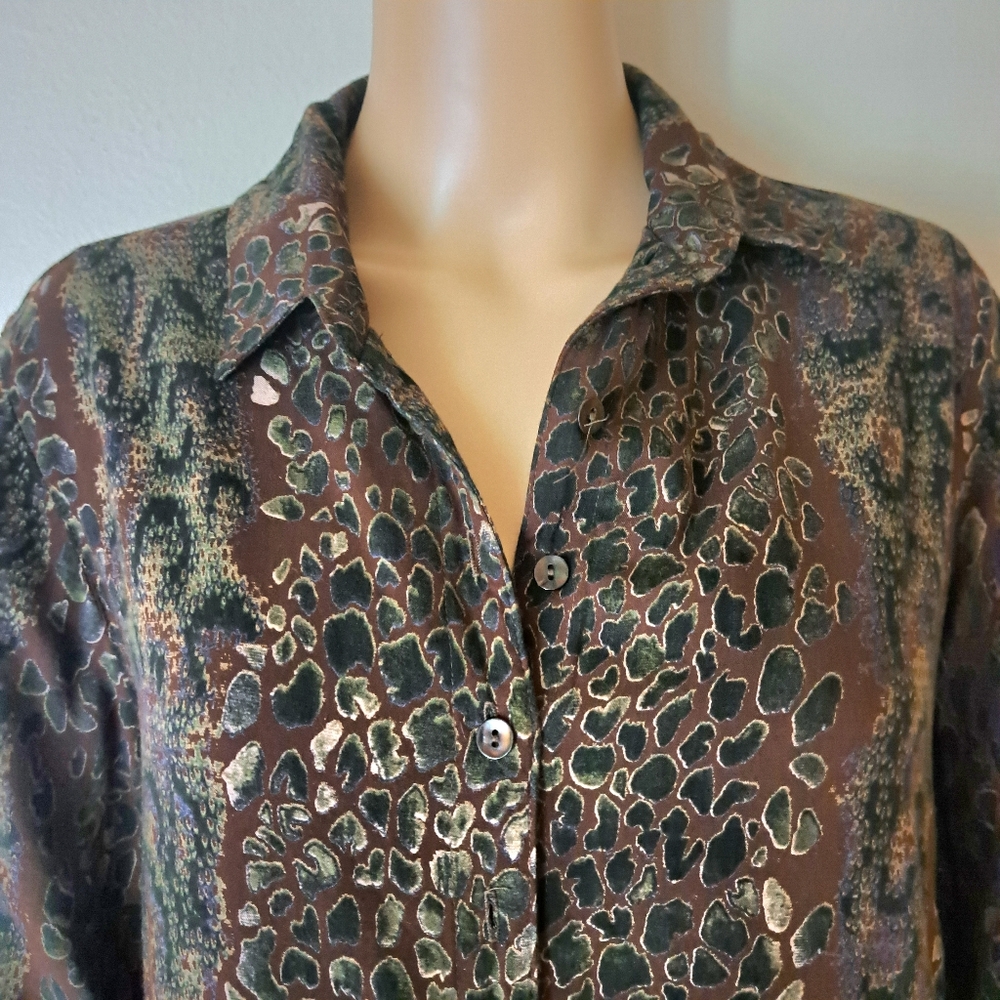 Vintage Bonnie Boynton Snakeskin Print Button Front Tunic Top/ Shirtdress Sm/M